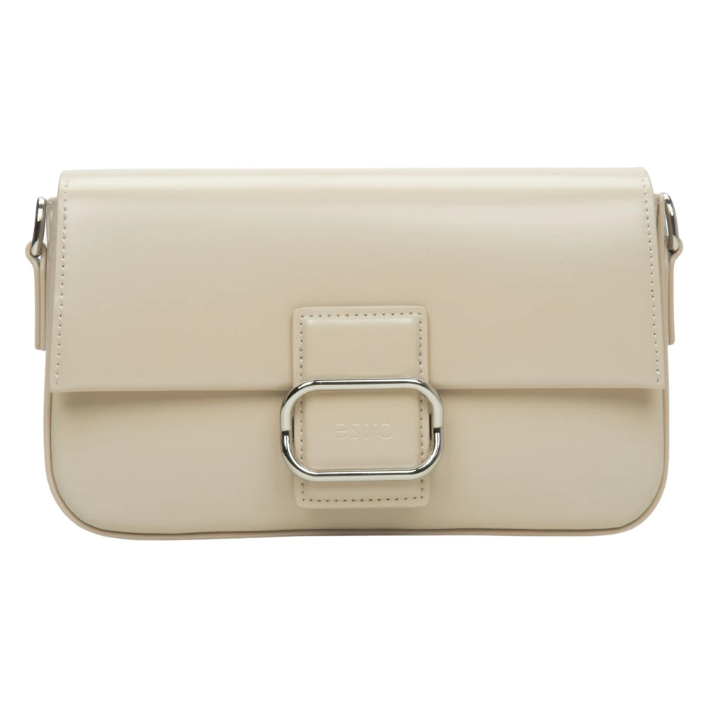 Estro Dames Beige Leren Schoudertas met Zilveren Hardware Er00115773 Beige Dames