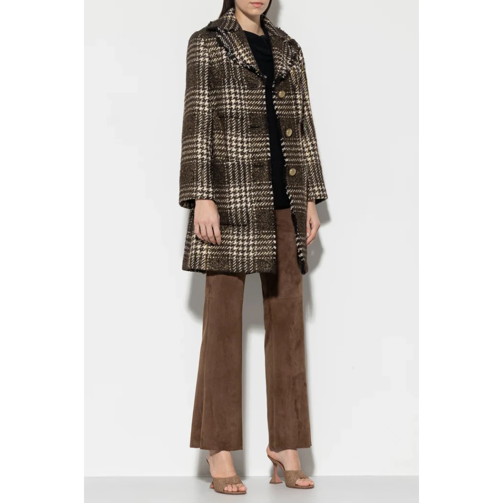 LUISA CERANO Metallic Plaid Wool Blend Jacket Brown Dames