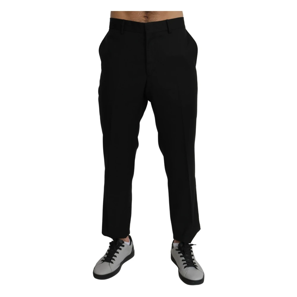 Dolce & Gabbana Men's Black Straight Trousers, 3XL, Elegant Slim Fit Formal Trousers