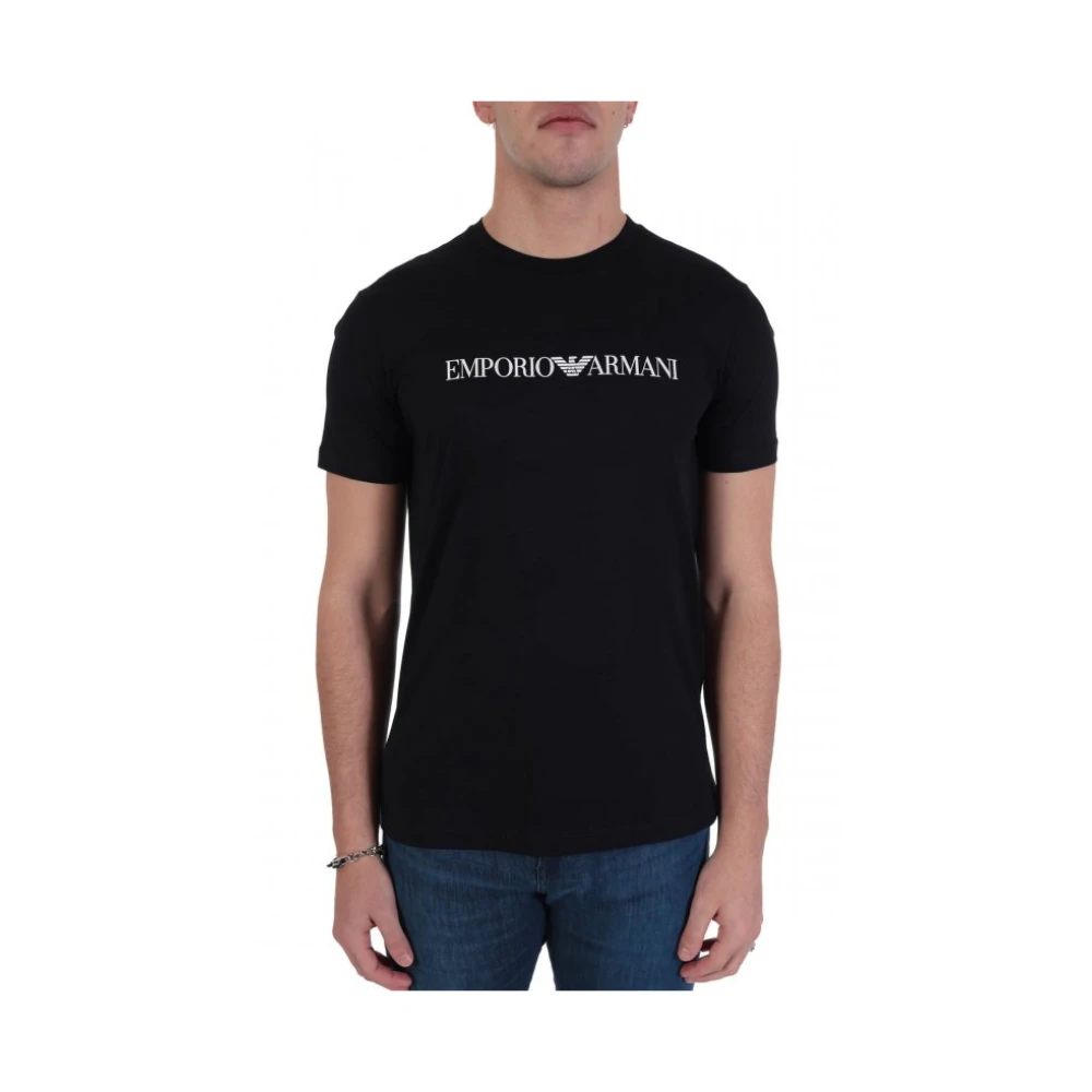 Emporio Armani Blå Pima-Jersey T-Shirt Med Logotryck