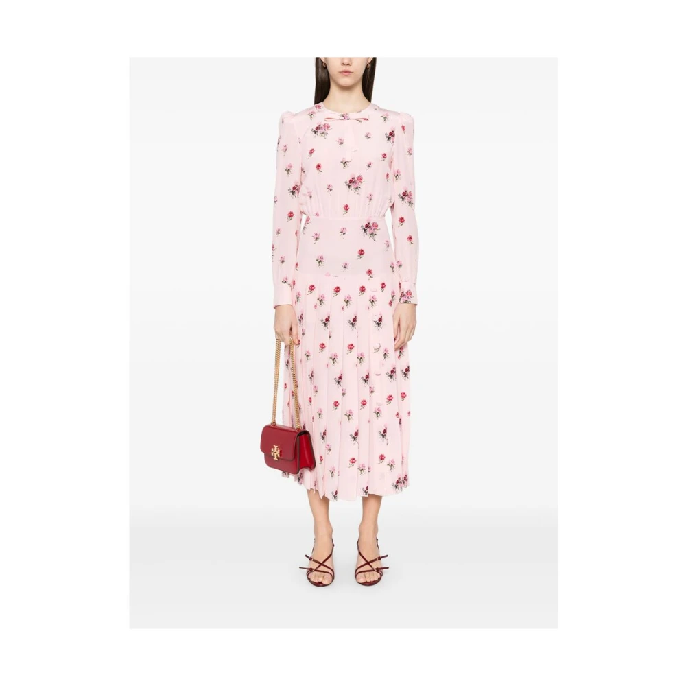 Alessandra Rich Roze Strik Detail Lange Mouw Jurk Pink Dames