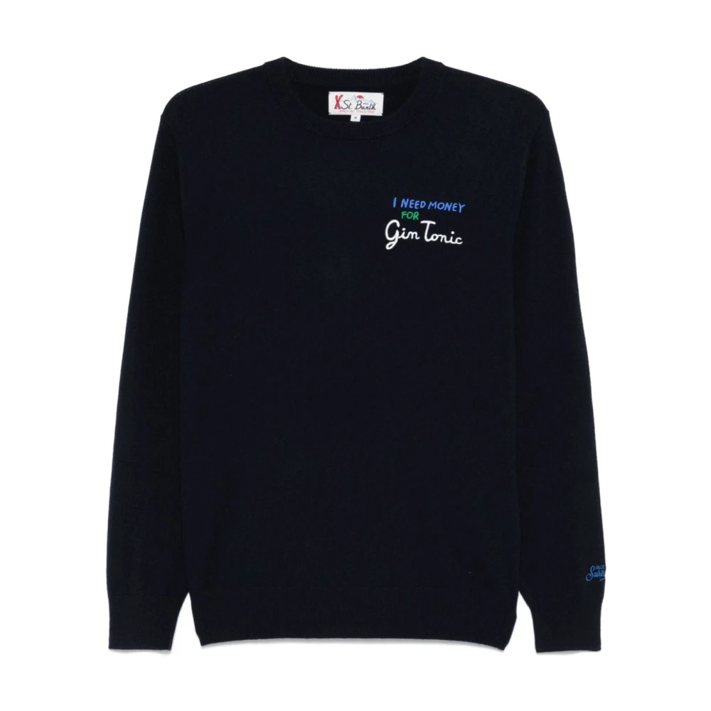 MC2 Saint Barth Blauwe Jacquard Trui met Geribbelde Randen Blue Heren