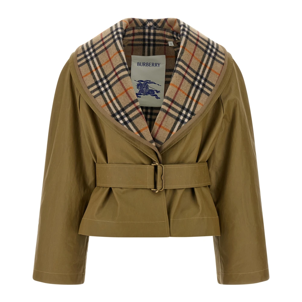 Burberry Women's Brown Cropped Cotton Jacket With Check Warmer