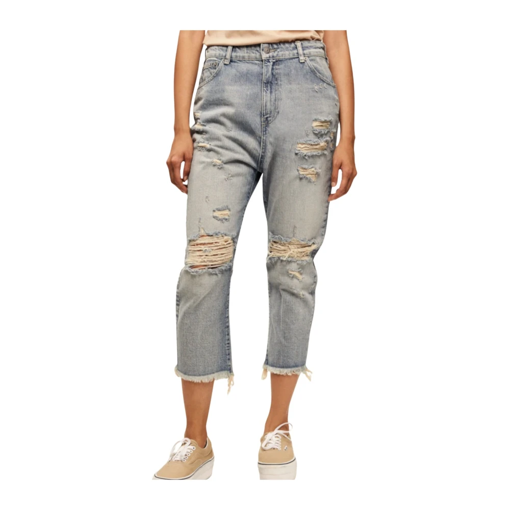 Ser.o.ya Women's Blue Boyfriend Jeans With Distressed Details