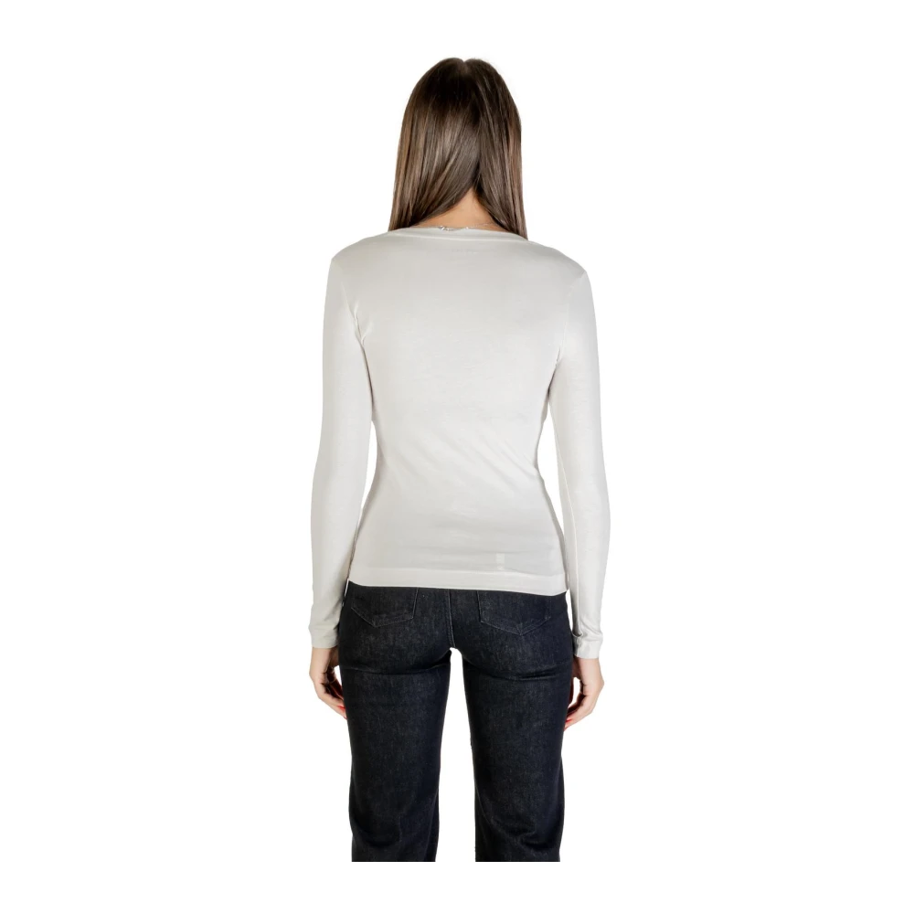 Guess Women's Beige Long Sleeve T-Shirts, S, Printed Long Sleeve Round Neck T-Shirt