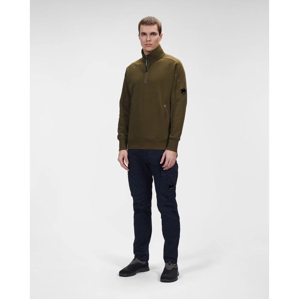 C.P. Company Diagonaal Verhoogd Fleece Opstaande Kraag Sweatshirt Green Heren