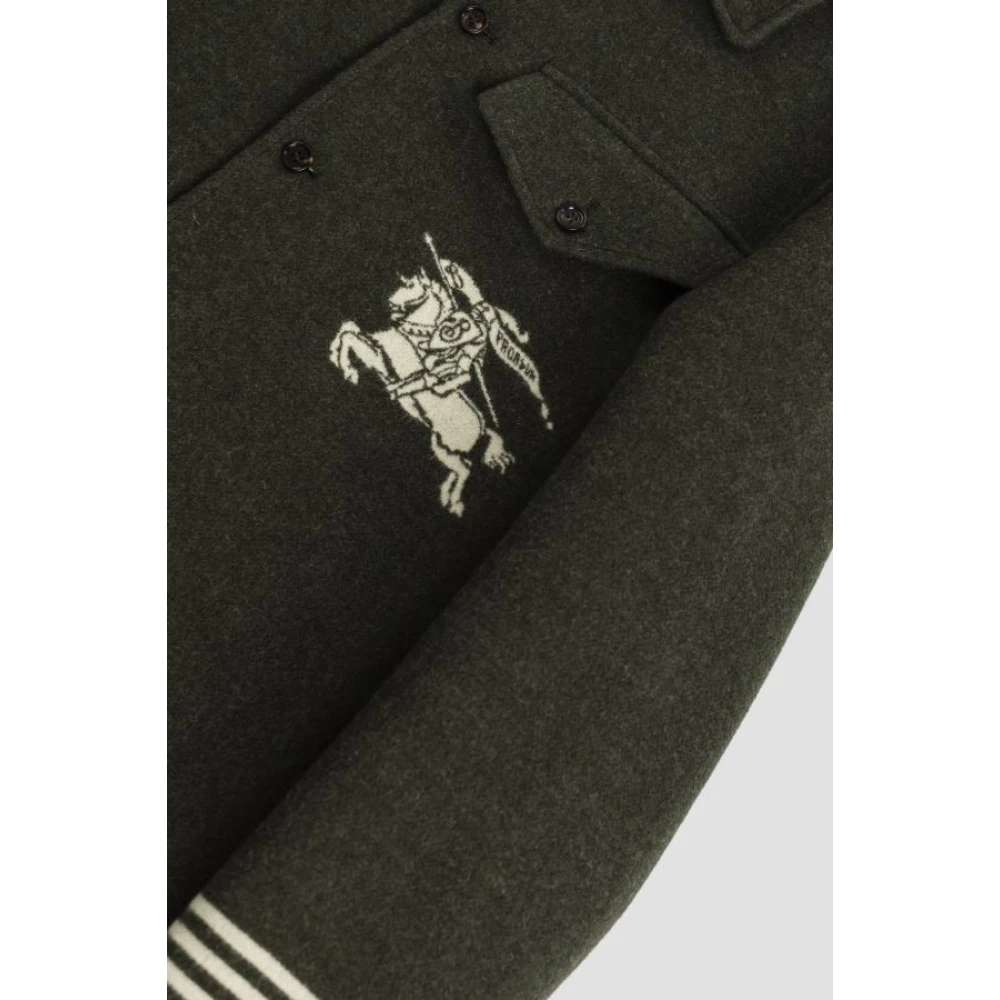 Burberry Khaki Wol Overshirt met Equestrian Design Green Heren