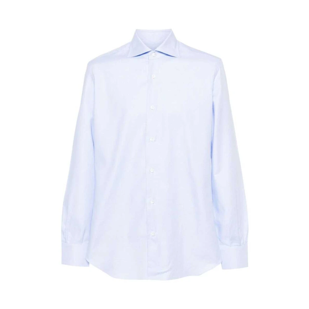 Mazzarelli Blauw Jacquard Katoenen Overhemd Blue Heren