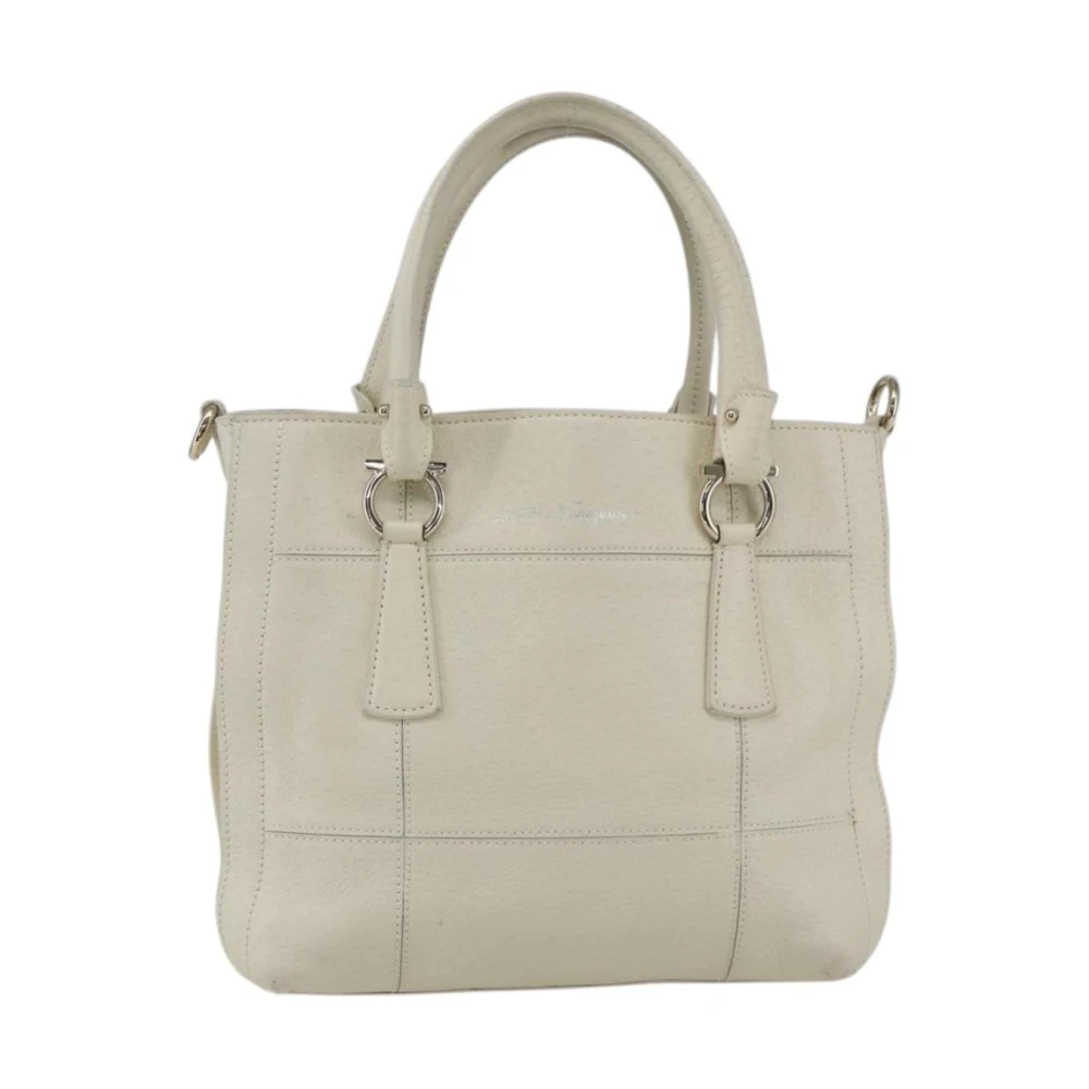 Salvatore Ferragamo Pre-Owned Women's White Pre-Owned Vintage Leather Tote Bag