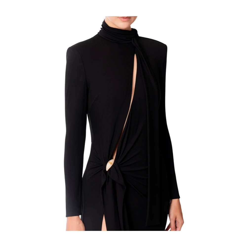 Elisabetta Franchi Elegante Lange Avondjurk met Juweelversieringen Black Dames