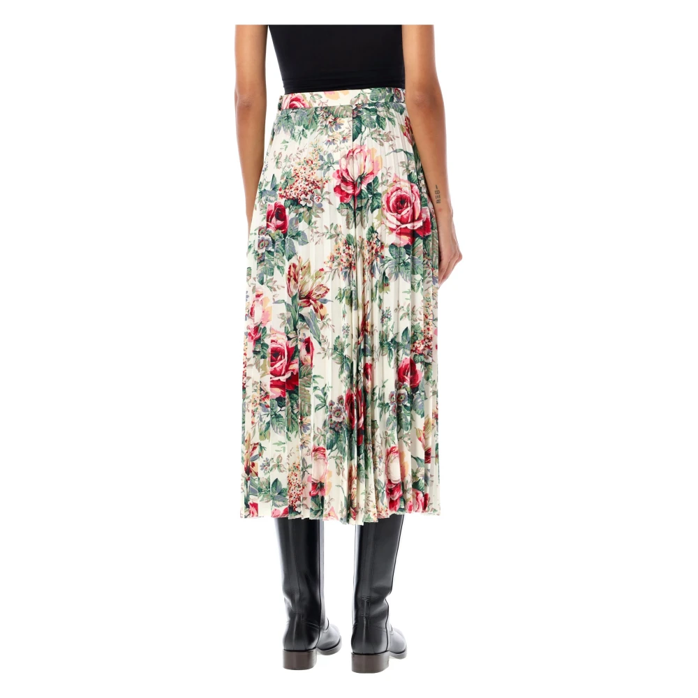 Junya Watanabe Bloemen Geplooide Midi Rok Off Whte roze Multicolor Dames