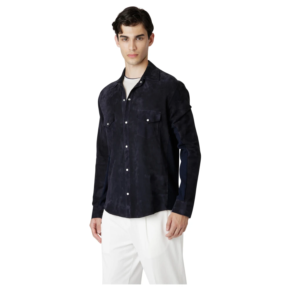 Eleventy Suède en Jersey Jas Blue Heren