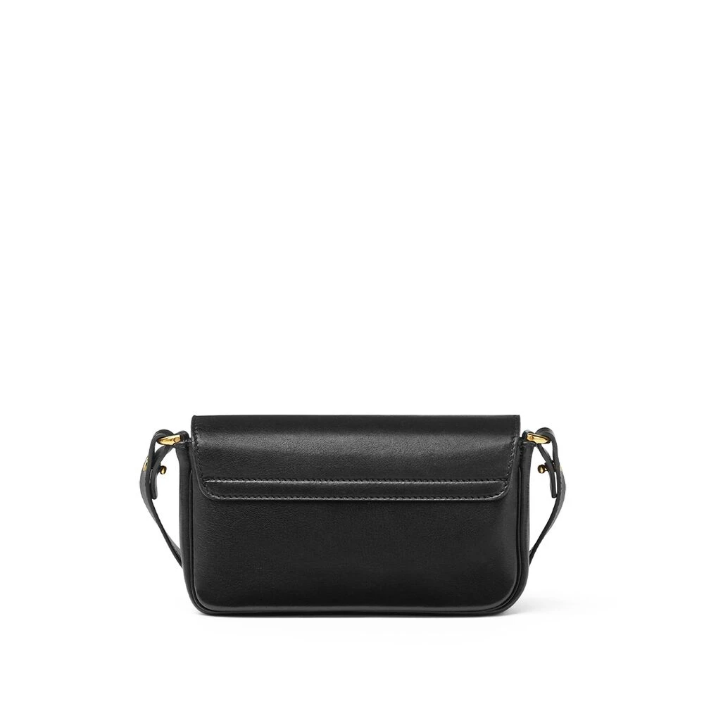 Versace Zwarte Leren Schoudertas met Goudkleurig Logo Black Dames