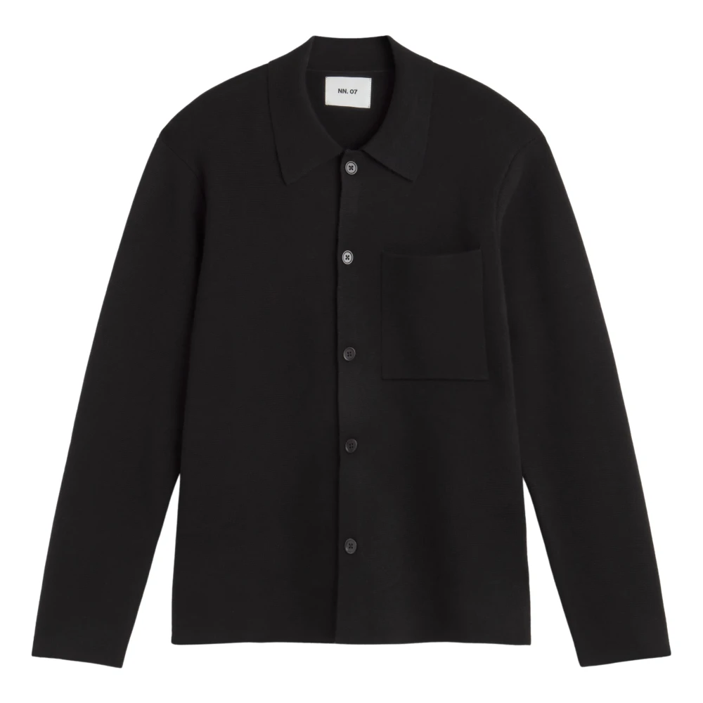 Nn07 Ullblandning Button-Up Tröja Skjorta Black, Herr