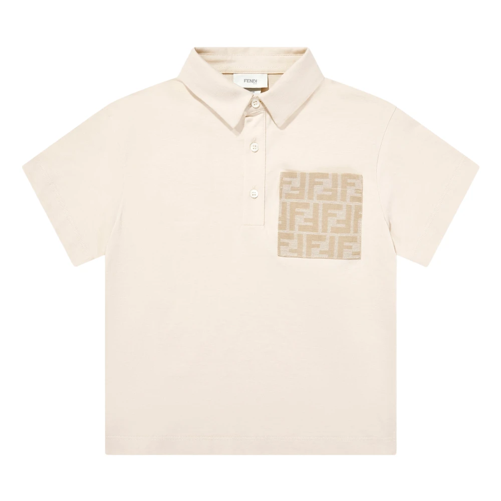 Fendi Boys Beige Kids Short Sleeve T-Shirts, 5 Y, Ff Logo Pocket Polo Shirt