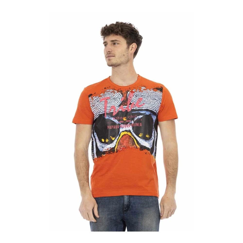 Trussardi Men's Orange Logo Pattern Cotton T-Shirt - T-Shirts - L- Tops