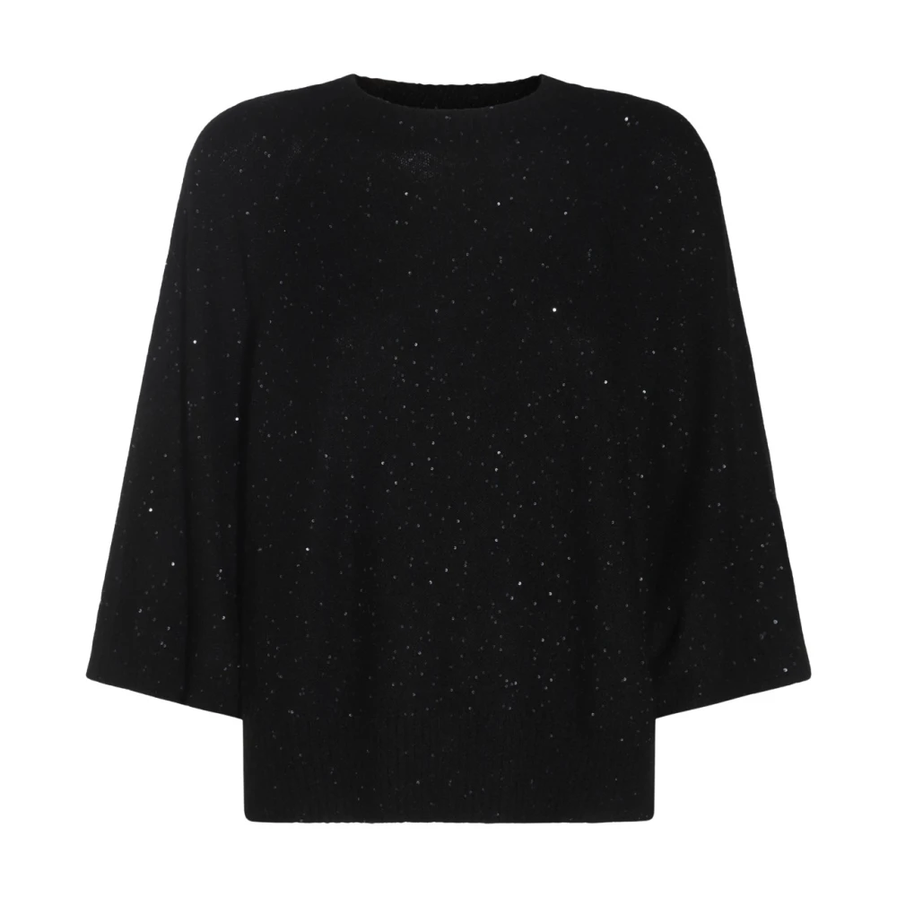 Fabiana Filippi Zwarte Paillet Sweater Driekwart Mouwen Black Dames