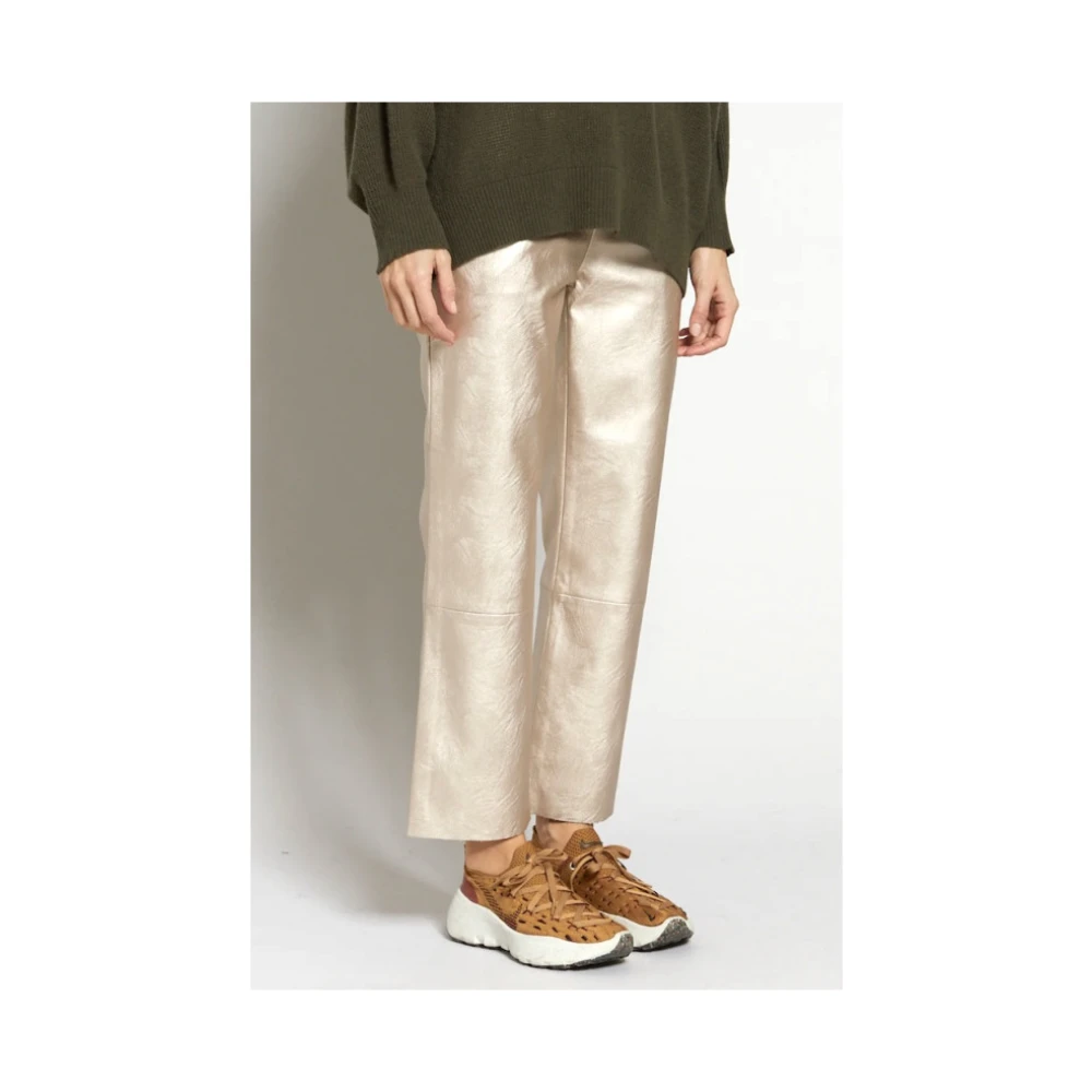 Maevy Vegan leren rechte broek iriserend effect Beige Dames