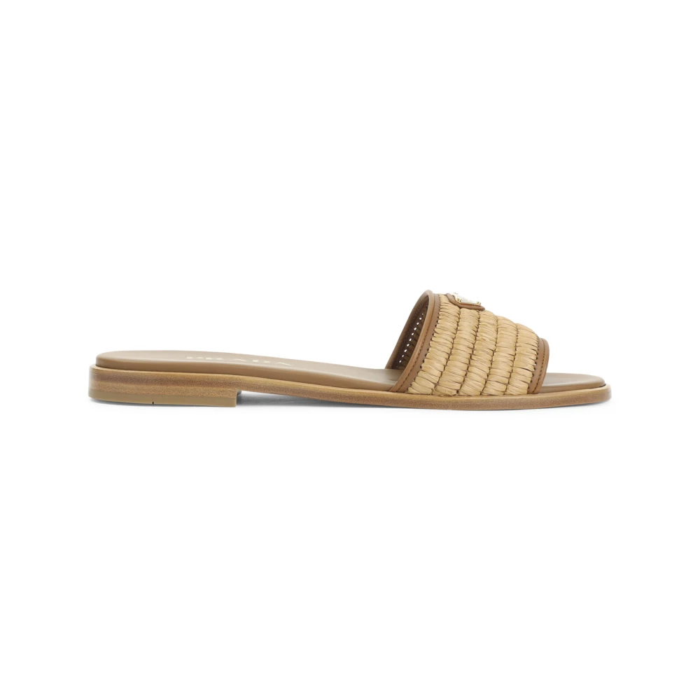 Prada Women's Brown Calf Leather Flat Sandals - Sliders - 4 Uk - Shoes