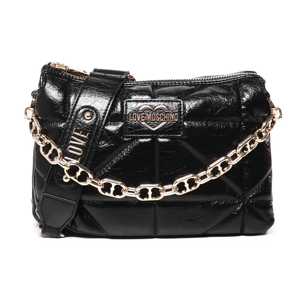 Love Moschino Zwarte schoudertas met geometrisch gewatteerde decoratie Black Dames