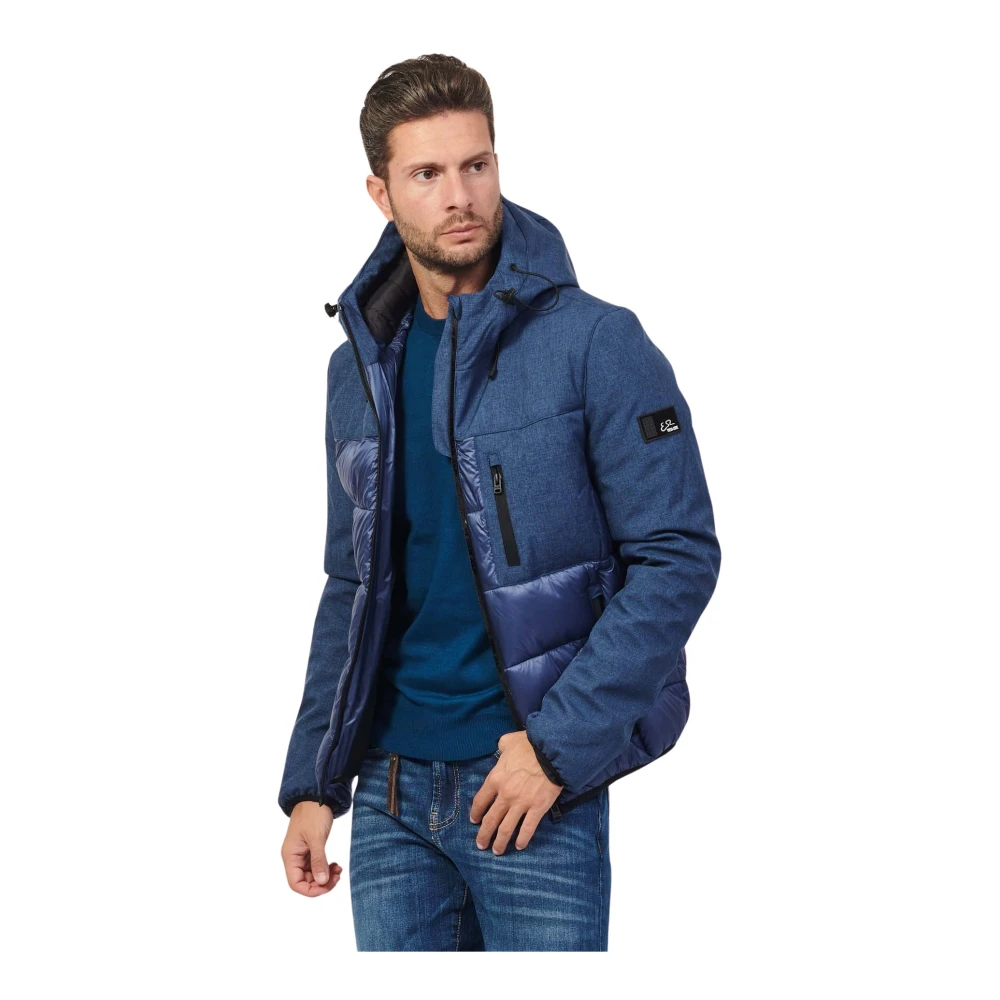 YES ZEE Gestikte Blauwe Jas met Softshell Inserts Blue Heren