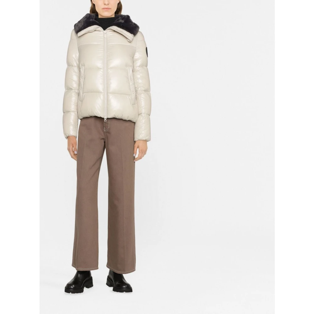 Save The Duck Beige Gewatteerde Jas met Bontdetail Beige Dames