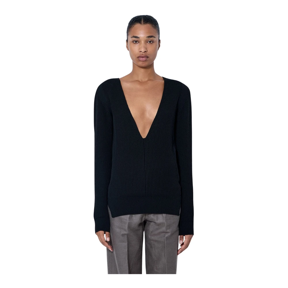 Rick Owens Deep V-Neck Ribbed Jumper - Female - V-Neck Knitwear - Black - M - Knitwear