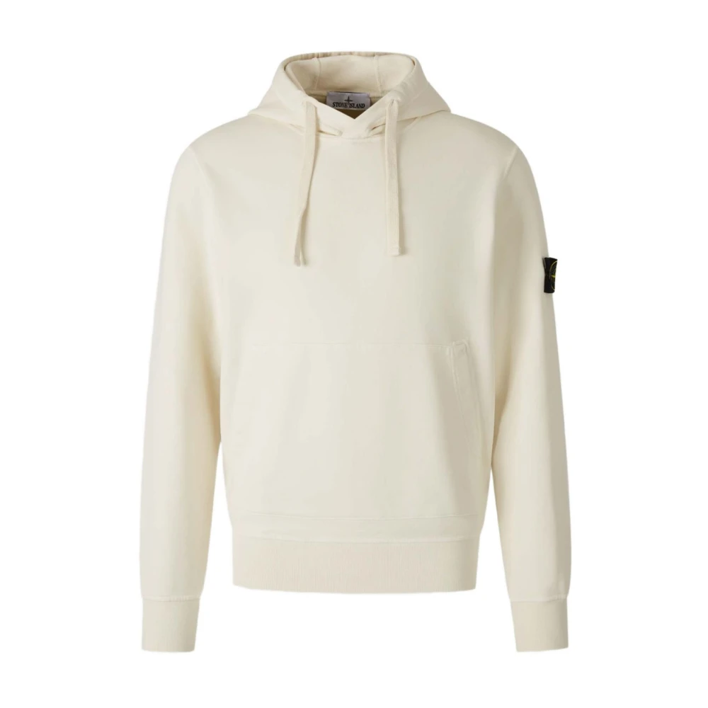 Stone Island White Hoodies, Male, L, 6100062 Cotton Fleece Hoodie