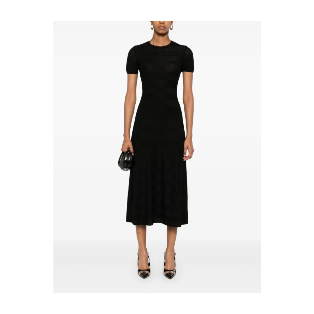 Emporio Armani Zwart Metallic Streep A-Lijn Jurk Black Dames