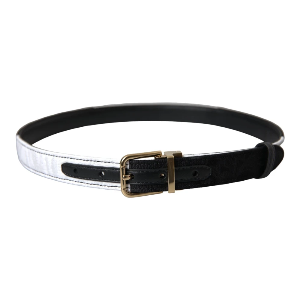 Dolce & Gabbana Zwart Wit Patchwork Metalen Gesp Riem Black Dames