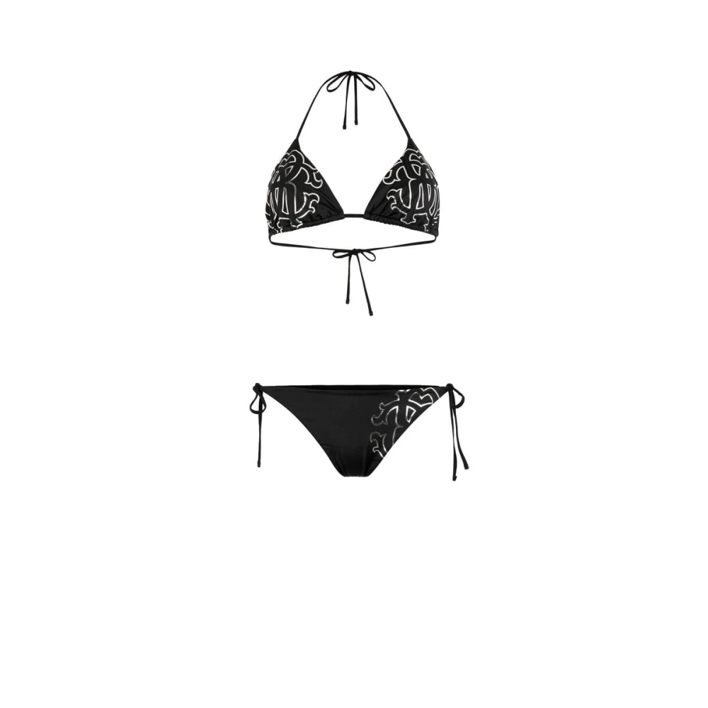 Roberto Cavalli Monogram Bikini Halternek Lage taille bodems Black Dames