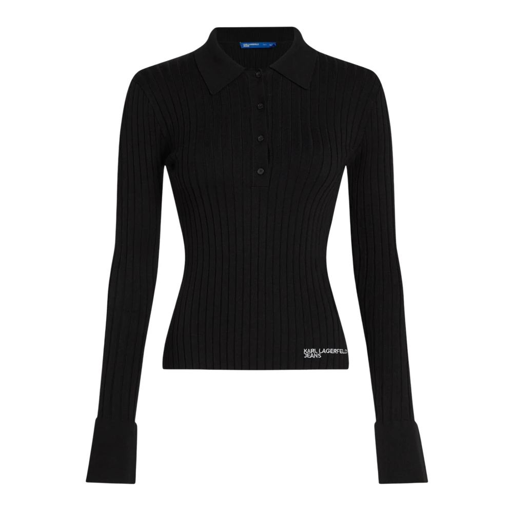Karl Lagerfeld Donna Nero Polo A Maniche Lunghe In Maglia