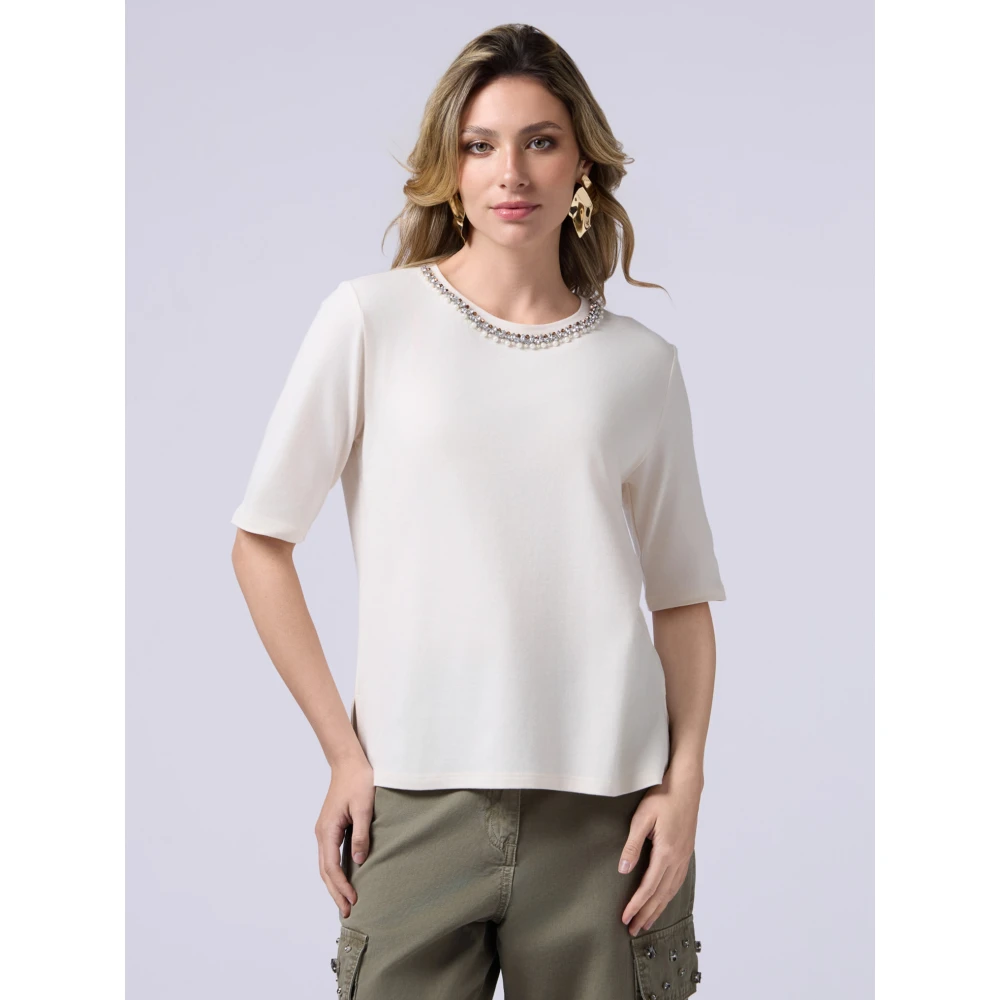 Oltre T-shirt met juweelborduursel White Dames