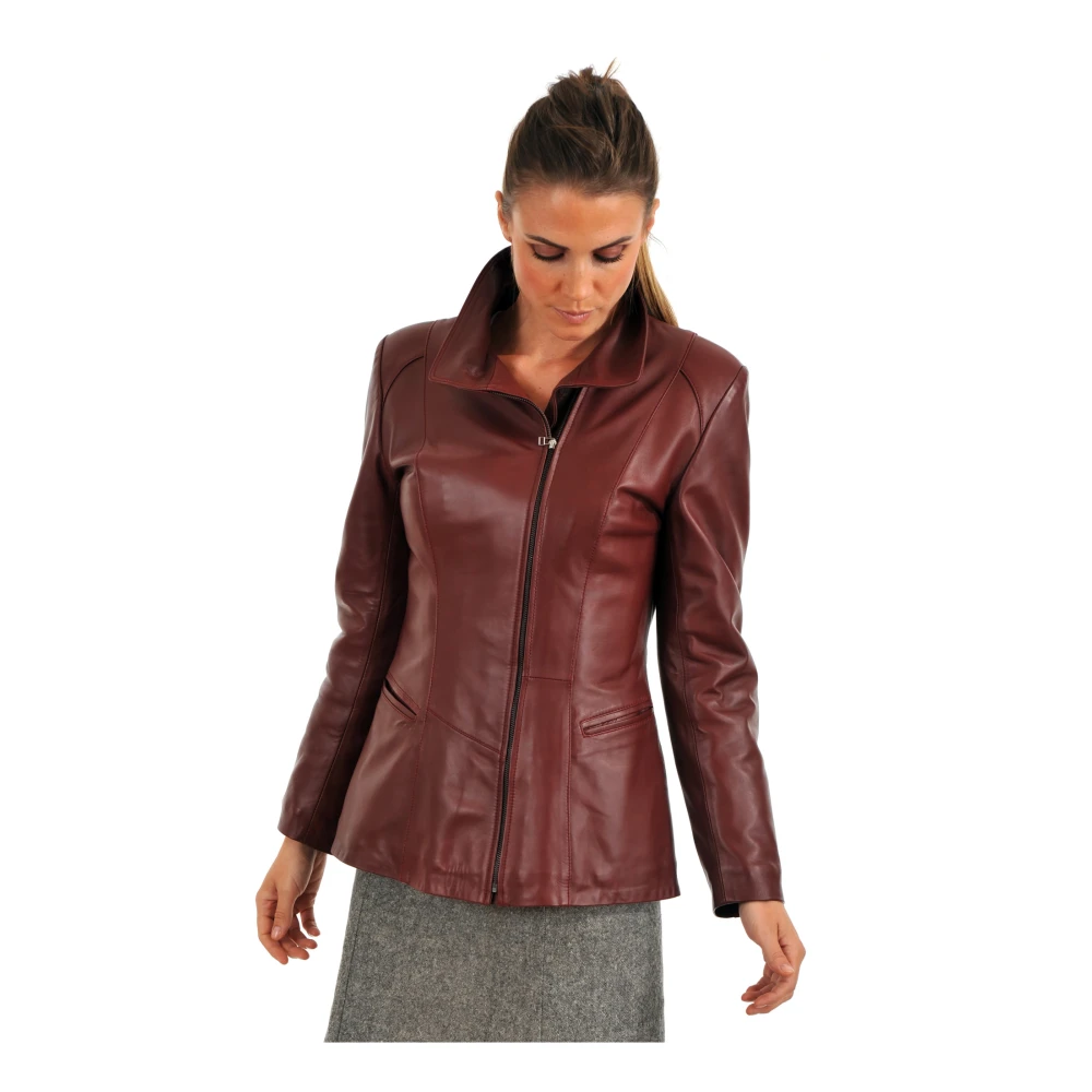 La Canadienne Rode Getailleerde Leren Jas Eco-Vriendelijk Red Dames