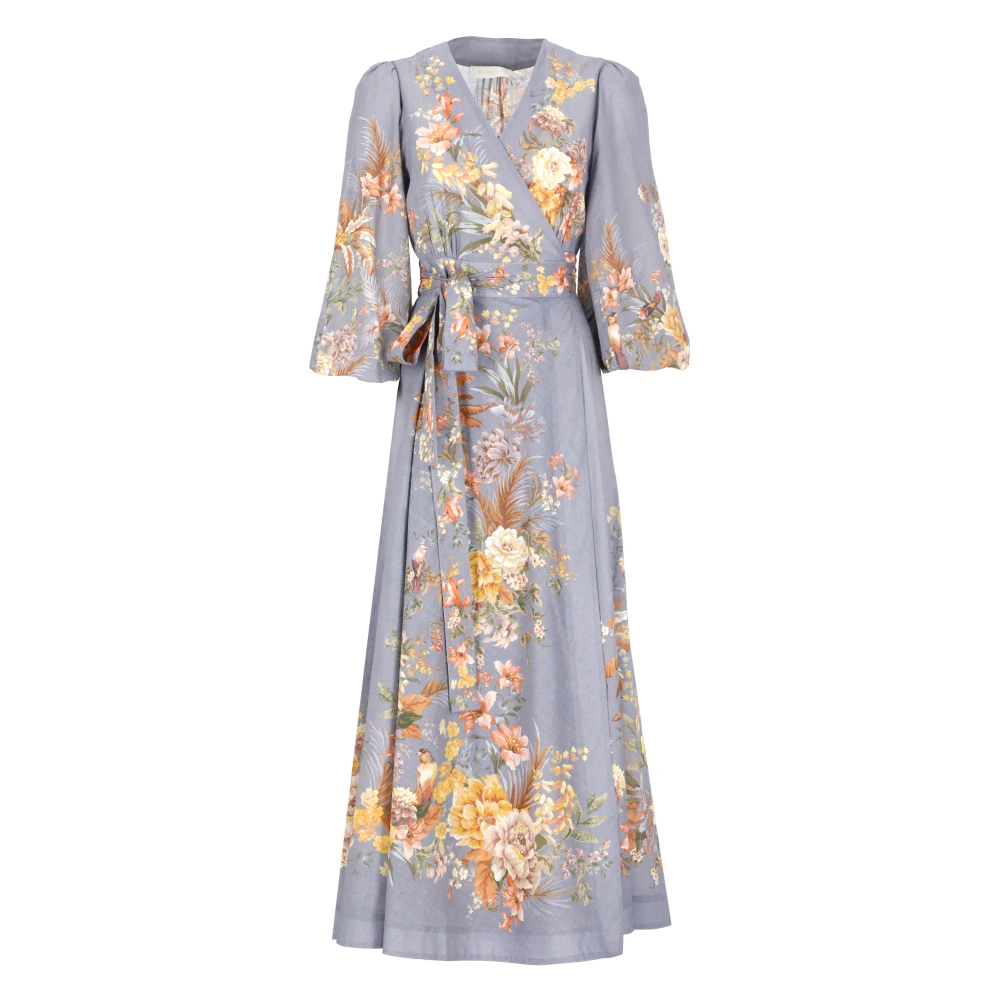 Zimmermann Lila Bloemen Katoenen Jurk met V-Hals Multicolor Dames