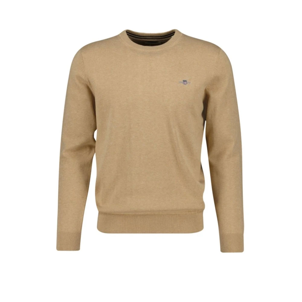 Gant Klassieke Katoenen Ronde Hals Trui Beige Heren