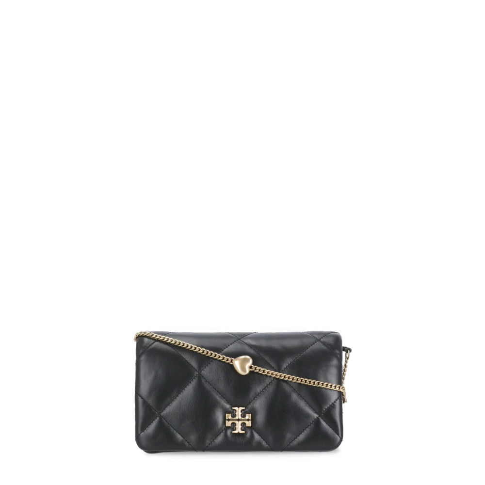 TORY BURCH Zwarte leren schoudertas met klep Black Dames