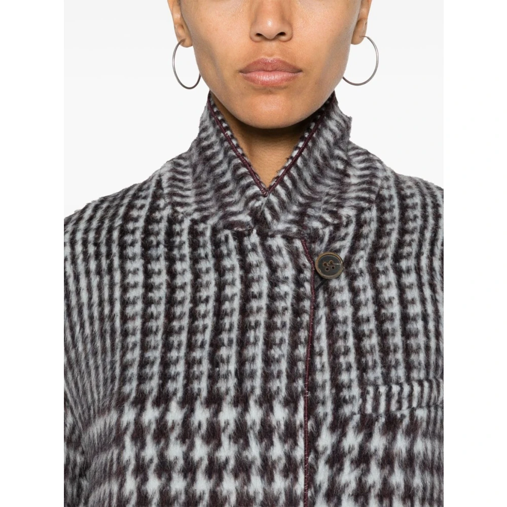 Forte Houndstooth Wollen Jas Blauw Bruin Gray Dames