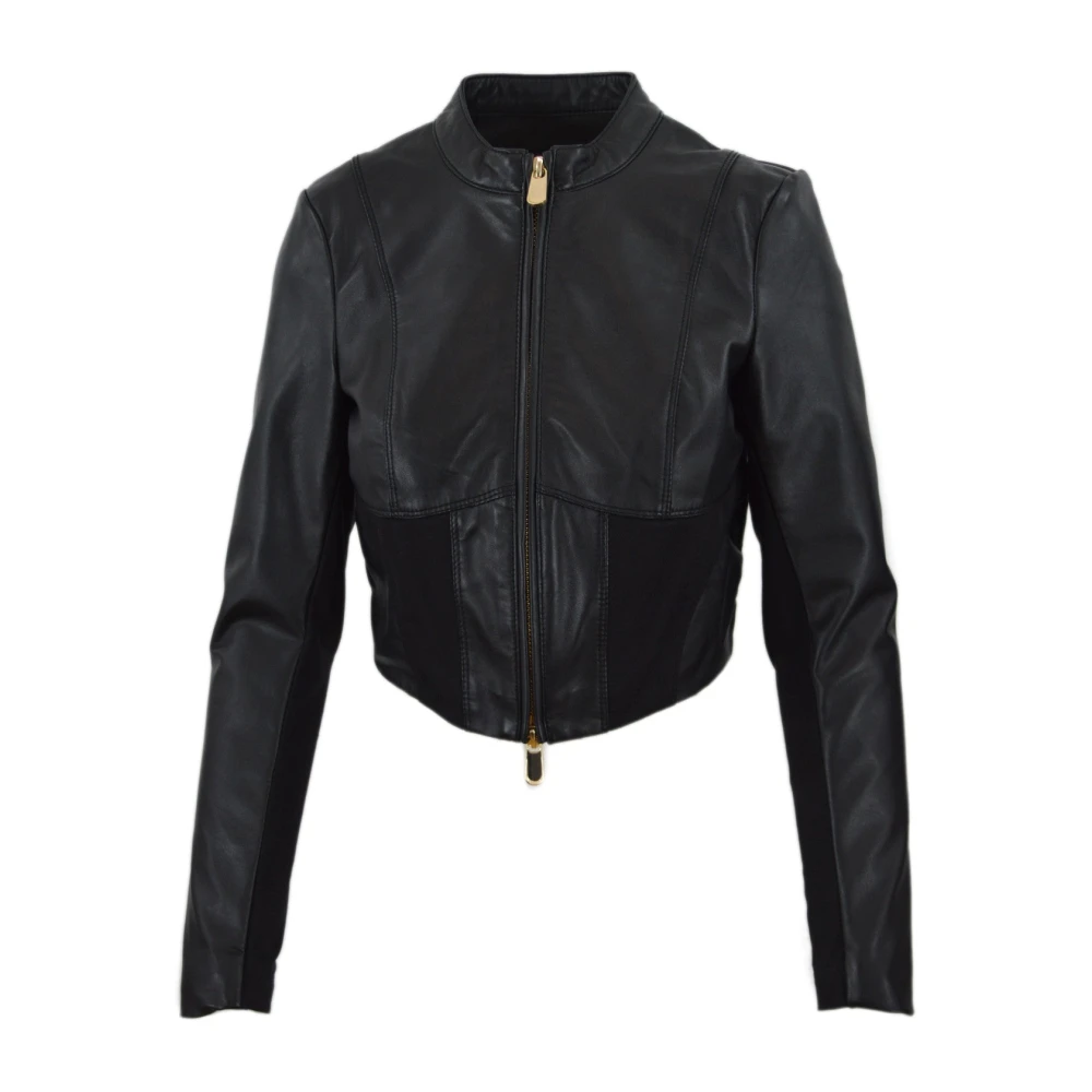 Pinko Leren en Drill Jas Slim Fit Black Dames