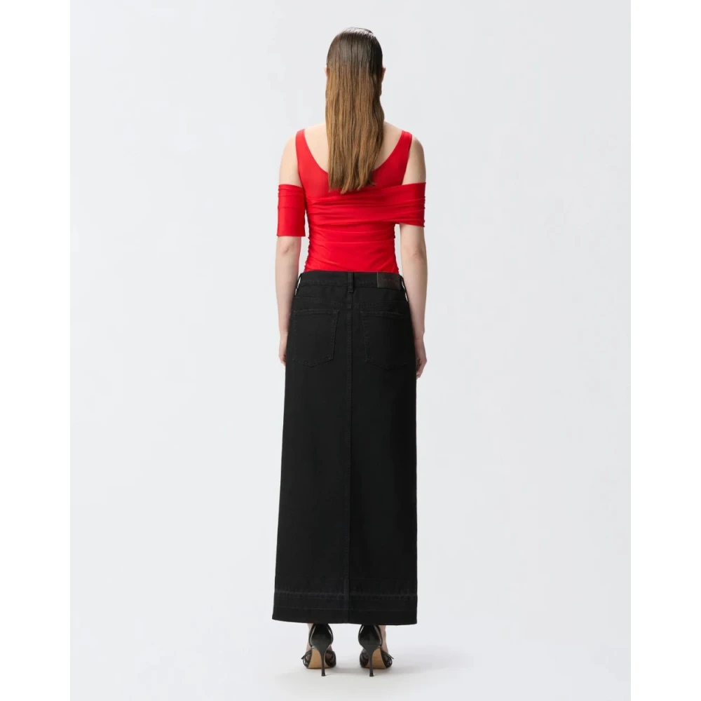 pinko Zwarte Denim Maxi Rok met Voor Split Black Dames