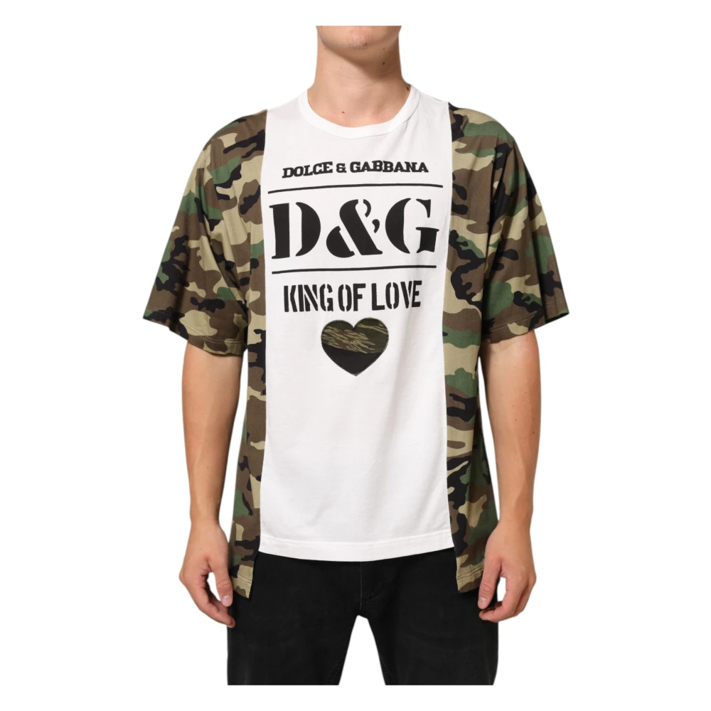Dolce & Gabbana Men's Multicolor T-Shirts, L, Logo Camouflage Crew Neck T-Shirt
