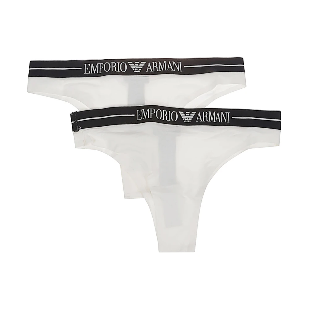 Emporio Armani Kvinno Vit Underkläder Dam, L, Bomull, Ekologisk Bomull Logo Midja Brasiliansk Pack