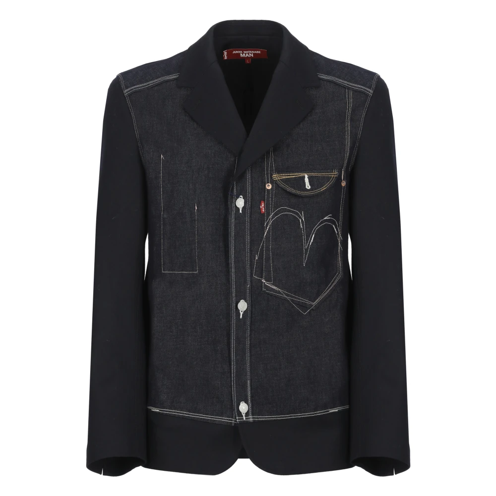 Junya Watanabe Blauwe Denim Jas met Reverskraag Blue Heren