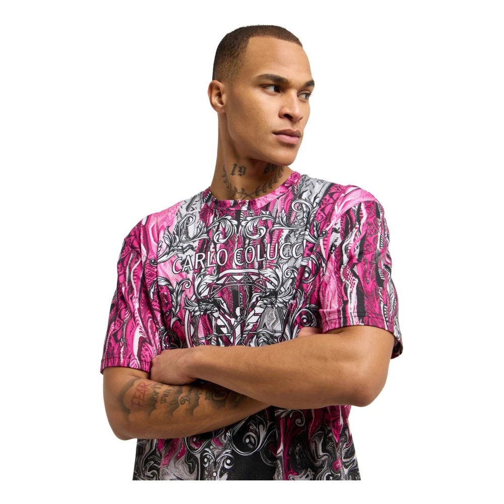 carlo colucci Artistieke Gebreide Print T-Shirt Multicolor Heren