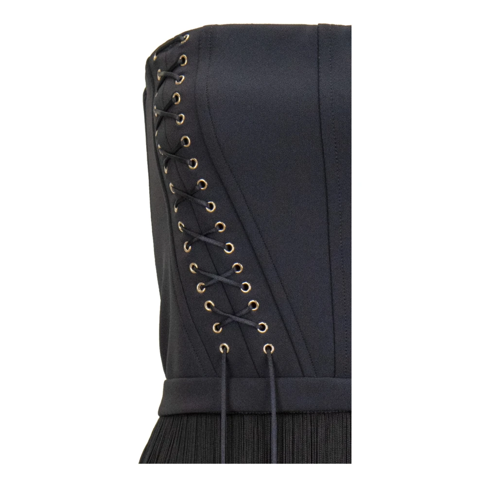 Elisabetta Franchi Korte Jurk met Franjes en Metalen Details Black Dames