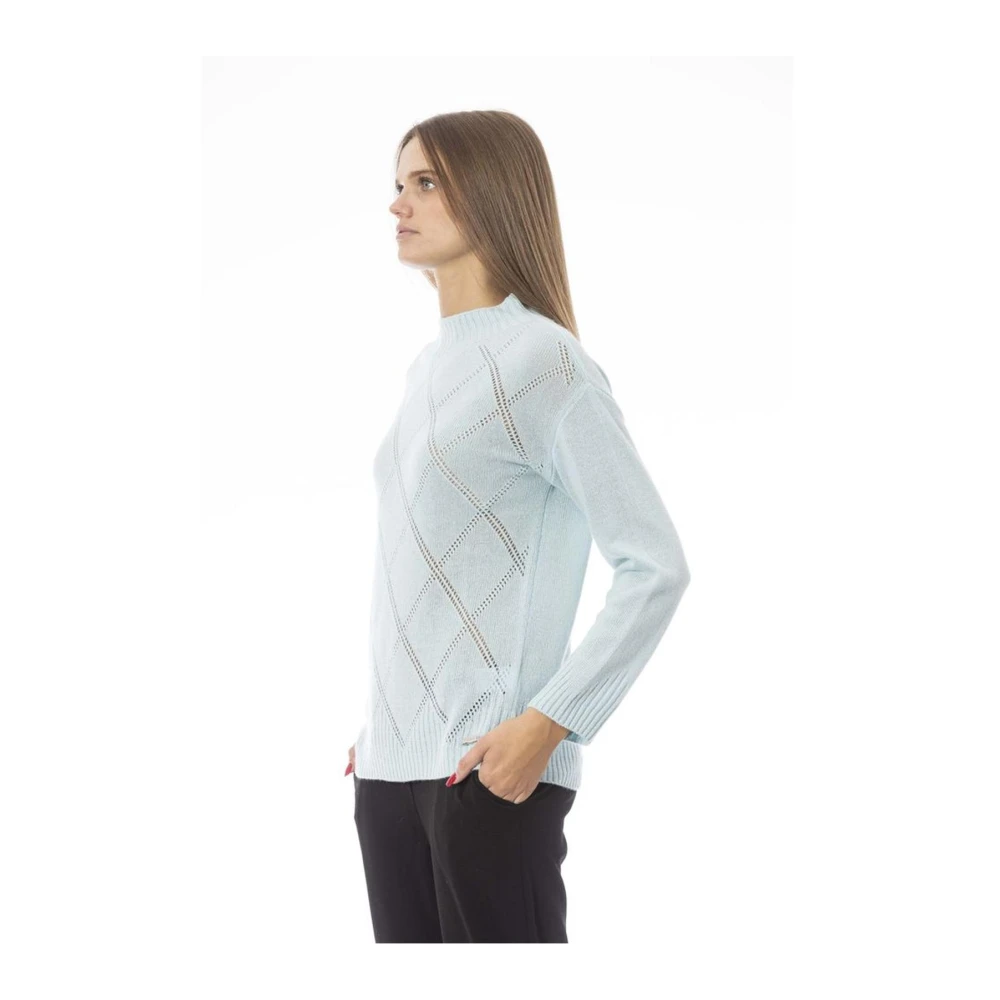 Baldinini Blauwe wollen trui met ribdetails Blue Dames