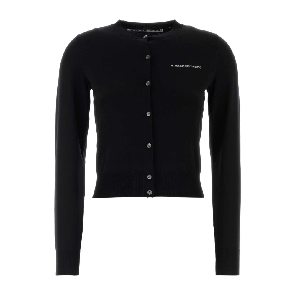 Alexander Wang Black Cardigans, Female, M, Crystal Hotfix Crop Cardigan
