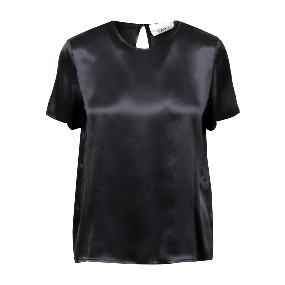 Erika Cavallini Zwart Satijnen T-shirt Regular Fit Black Dames