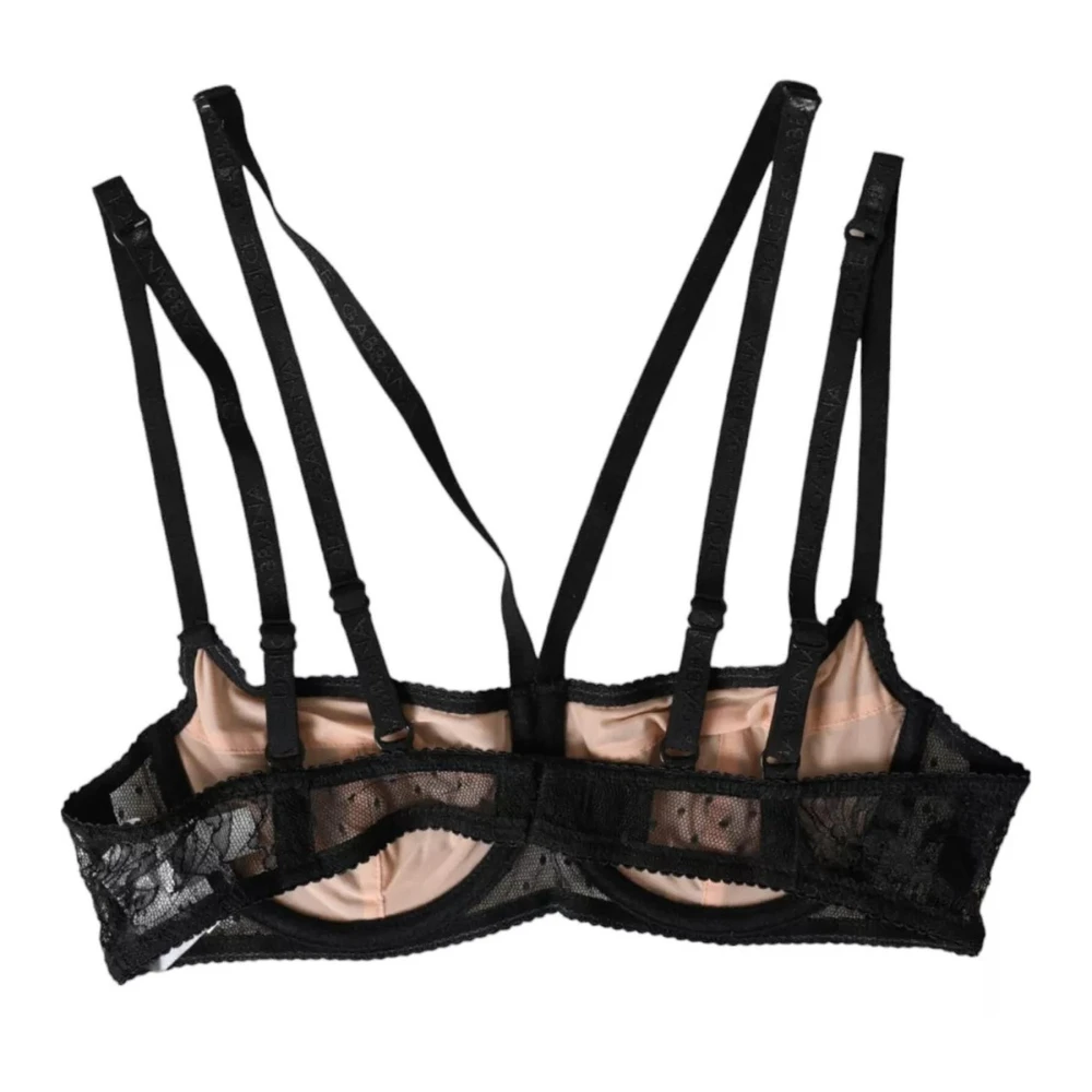 Dolce & Gabbana Zwarte Bloemenkant Balconcino Beha Black Dames