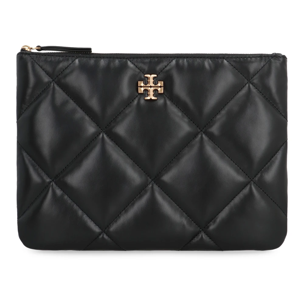 TORY BURCH Gewatteerde Leren Clutch met Ritssluiting Black Dames